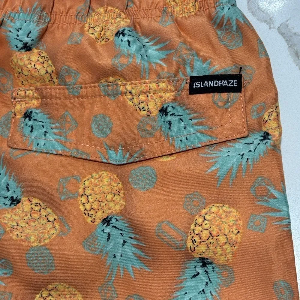 Island Haze Big Boys ORANGE PINEAPPLE SWIM TRUNKS Board Shorts Size 14